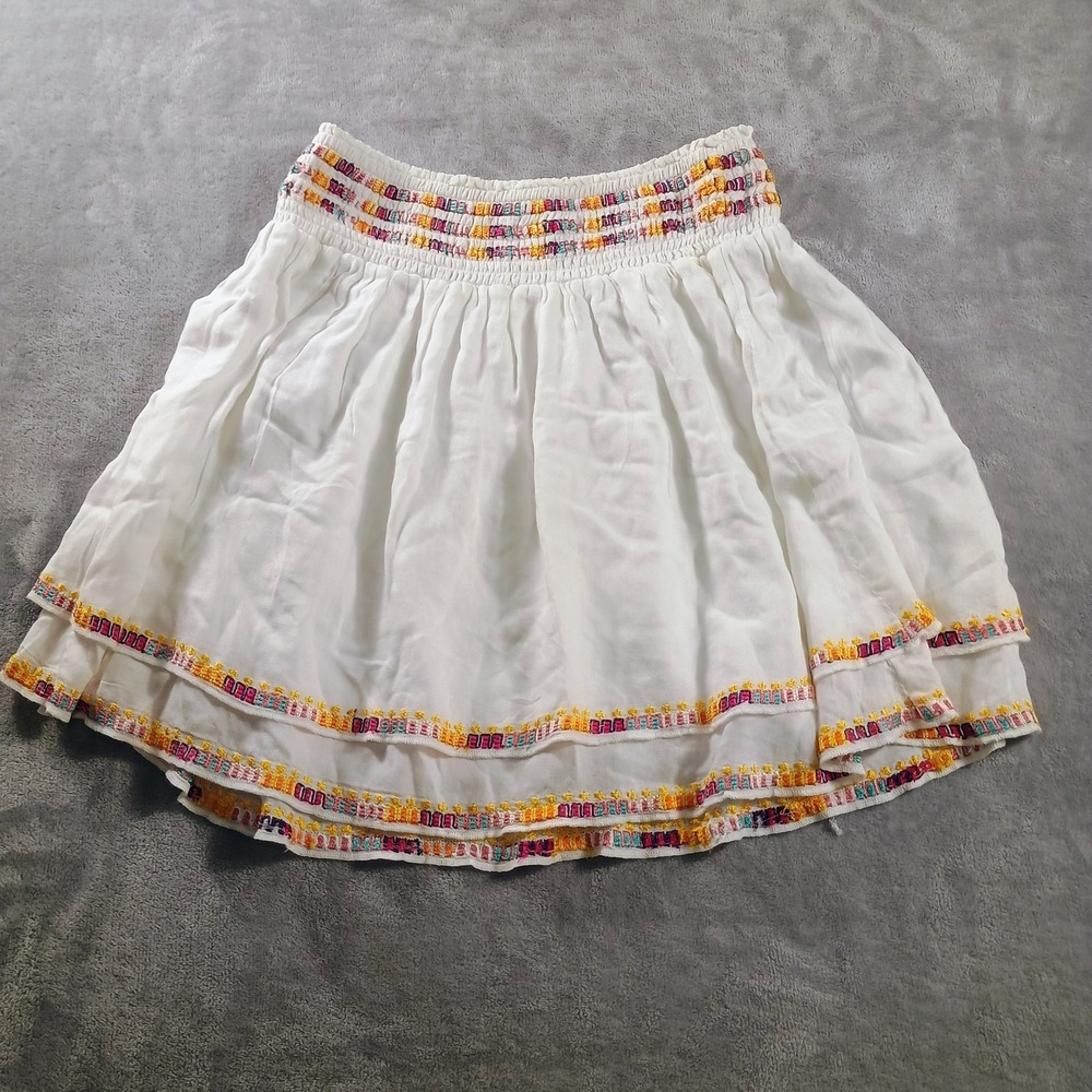 Trina Turk Skirt Womens Medium White Peasant Embroidered Layered Modal Boho